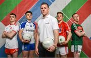 25 April 2018; Tyrone stalwart, Conor Gormley with U20’s players, from left, Conor Shields of Tyrone, Fergal Hanratty of Monaghan,  Ryan O’Donoghue of Mayo and Liam O’Donovan of Cork at the launch of the EirGrid GAA Football U20 All-Ireland Championship. EirGrid, the state-owned company that manages and develops Ireland's electricity grid, enters its first year of sponsoring this competition after being title sponsor of the EirGrid GAA U21 Football Championship since 2015. #EirGridGAA . Photo by Brendan Moran/Sportsfile