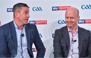 8 May 2018; Sky Sports today announced its GAA fixtures for the 2018 Championship from an event in Parnells GAA Club. A total of 20 live, and 14 exclusive, fixtures of Championship action will be available on Sky’s multi-platform offering. Exclusive coverage gets underway with a mouth-watering double-header on June 2nd when 2017 All Ireland Hurling Champions Galway take on Wexford and Cork take on old rivals Limerick in what are bound to be hotly contested fixtures. Kilkenny’s eight-time All-Ireland winner and three-time All Star, Michael Fennelly, will join a stellar line-up of GAA legends for Sky Sports' most exciting season of GAA coverage to date. This year will once again see insight and analysis across both codes from Tyrone hero Peter Canavan, former Mayo manager James Horan, former Donegal manager Jim McGuinness, former Dublin GAA star Senan Connell,  Clare’s two-time All-Ireland champion Jamesie O’Connor, Kilkenny’s nine-time All-Ireland winner JJ Delaney and four-time All-Star defender Ollie Canning. Lead commentary will come from Dave McIntyre and Mike Finnerty with co-commentary from Nicky English, new addition Mick Fennelly, Dick Clerkin and Paul Earley, and sideline reporting from Damian Lawlor. Speaking at the launch at Parnells GAA Club, Dublin are football analysts Senan Connell, left, and Peter Canavan. Photo by Brendan Moran/Sportsfile