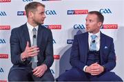 8 May 2018; Sky Sports today announced its GAA fixtures for the 2018 Championship from an event in Parnells GAA Club. A total of 20 live, and 14 exclusive, fixtures of Championship action will be available on Sky’s multi-platform offering. Exclusive coverage gets underway with a mouth-watering double-header on June 2nd when 2017 All Ireland Hurling Champions Galway take on Wexford and Cork take on old rivals Limerick in what are bound to be hotly contested fixtures. Kilkenny’s eight-time All-Ireland winner and three-time All Star, Michael Fennelly, will join a stellar line-up of GAA legends for Sky Sports' most exciting season of GAA coverage to date. This year will once again see insight and analysis across both codes from Tyrone hero Peter Canavan, former Mayo manager James Horan, former Donegal manager Jim McGuinness, former Dublin GAA star Senan Connell,  Clare’s two-time All-Ireland champion Jamesie O’Connor, Kilkenny’s nine-time All-Ireland winner JJ Delaney and four-time All-Star defender Ollie Canning. Lead commentary will come from Dave McIntyre and Mike Finnerty with co-commentary from Nicky English, new addition Mick Fennelly, Dick Clerkin and Paul Earley, and sideline reporting from Damian Lawlor. Speaking at the launch at Parnells GAA Club, Dublin are hurling analysts JJ Delaney, left, and Jamesie O'Connor. Photo by Brendan Moran/Sportsfile