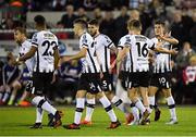 8 May 2018; Jamie McGrath of Dundalk, right, is congratulated by team-mates after scoring his side's third goal during the EA Sports Cup Quarter-Final match between Dundalk and Bohemians at Oriel Park, in Dundalk.  Photo by Seb Daly/Sportsfile