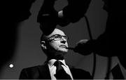 10 May 2018; (EDITORS NOTE: Image has been converted to black & white) Manager Martin O'Neill speaks to media during the Republic of Ireland MNT Squad Announcement at MDL Grounds in Navan, Co Meath. Photo by David Fitzgerald/Sportsfile