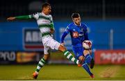 11 May 2018; Derek Daly of Waterford in action against Graham Burke of Shamrock Rovers during the SSE Airtricity League Premier Division match between Shamrock Rovers and Waterford at Tallaght Stadium, in Dublin. Photo by Harry Murphy/Sportsfile