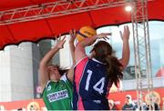 12 May 2018; Erin Bracken of Liffey Celtics, Leixlip, in action against Sheila Sheehy of Marble City Hawks, Thomastown, during #HulaHoops3x3 Ireland’s first outdoor 3x3 Basketball championship brought to you by Hula Hoops and Basketball Ireland at Dundrum Town Centre in Dundrum, Dublin. Photo by Piaras Ó Mídheach/Sportsfile