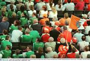 3 August 2003; Fermanagh and Armagh supporters pictured sitting in the Hogan Stand. Bank of Ireland All-Ireland Senior Football Championship Quarter Final, Tyrone v Fermanagh, Croke Park, Dublin. Picture credit; Damien Eagers / SPORTSFILE. *EDI*