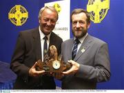 16 August 2003; GAA President Sean Kelly presents a GAA MacNamee award to Michael Ellard at a dinner in the Burlington Hotel, Dublin Picture credit; Ray McManus / SPORTSFILE *EDI*