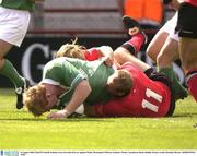 16 August 2003; Paul O'Connell, Ireland, scores his sides first try against Wales. Permanent TSB test, Ireland v Wales, Lansdowne Road, Dublin. Picture credit; Brendan Moran / SPORTSFILE *EDI*