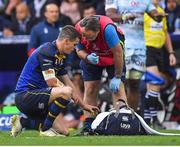 12 May 2018; Jonathan Sexton of Leinster is attended to by team doctor Professor John Ryan during the European Rugby Champions Cup Final match between Leinster and Racing 92 at the San Mames Stadium in Bilbao, Spain. Photo by Brendan Moran/Sportsfile