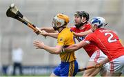 20 May 2018; Conor McGrath of Clare in action against Mark Ellis and Sean O'Donoghue of Cork during the Munster GAA Hurling Senior Championship Round 1 match between Cork and Clare at Páirc Uí Chaoimh in Cork. Photo by Brendan Moran/Sportsfile