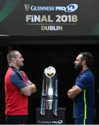 25 May 2018; Leinster captain Isa Nacewa, right, and Scarlets captain Ken Owens ahead of the Guinness PRO14 Final between Leinster and Scarlets at the Aviva Stadium in Dublin. Photo by Ramsey Cardy/Sportsfile