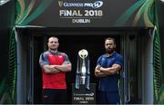 25 May 2018; Leinster captain Isa Nacewa, right, and Scarlets captain Ken Owens ahead of the Guinness PRO14 Final between Leinster and Scarlets at the Aviva Stadium in Dublin. Photo by Ramsey Cardy/Sportsfile
