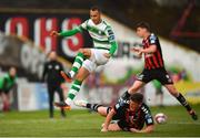 25 May 2018; Graham Burke of Shamrock Rovers in action against Dan Casey of Bohemians during the SSE Airtricity League Premier Division match between Bohemians and Shamrock Rovers at Dalymount Park in Dublin. Photo by Stephen McCarthy/Sportsfile