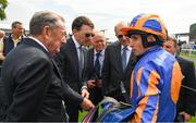 26 May 2018; Trainer Aidan O'Brien, second from left, and jockey Ryan Moore after winning The Irish Stallion Farms EBF Fillires Maiden Race on Winning Connections during the Curragh Races Irish 2000 Guineas Day at the Curragh in Kildare. Photo by Ray McManus/Sportsfile