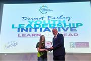 26 May 2018; Rosanne Haughey, Donegal, receives her certificate from Uachtarán Chumann Lúthchleas Gael John Horan at the Dermot Earley Youth Leadership Recognition Day, hosted by the GAA in partnership with Foróige and NUIG. Croke Park in Dublin. Photo by Piaras Ó Mídheach/Sportsfile