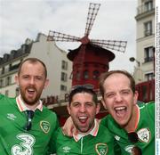 28 May 2018; Republic of Ireland supporters, from left, Alan Moran, with Darragh Mylod, and David Cummins all from Lucan, at Moulin Rouge in Paris prior to the International Friendly match between France and Republic of Ireland at Stade de France in Paris, France. Photo by Stephen McCarthy/Sportsfile