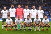 28 May 2018; The Republic of Ireland team, back row, from left to right, Alan Browne, Shane Duffy, Colin Doyle, Kevin Long, Declan Rice and James McClean. Front row, from left to right, Callum O'Dowda, Seamus Coleman, Derrick Williams, Jonathan Walters and Shane Long prior to the International Friendly match between France and Republic of Ireland at Stade de France in Paris, France. Photo by Stephen McCarthy/Sportsfile