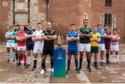 27 May 2018; The 12 captains of the World Rugby U20 Championship came together in front of the iconic Le Castillet in Perpignan, France. Pictured are, from left, Joaquin de la Vega of Argentina, Caelan Doris of Ireland, Tommy Reffell of Wales, Stafford McDowall of Scotland, Ben Curry of England, Tom Christie of New Zealand, Arthur Coville of France, Salmaan Moerat of South Africa, Ryan Lonergan of Australia, Michele Lamaro of  Italy, Beka Saginadze of Georgia, Hisanobu Okayama of Japan. Photo by Stéphanie Biscaye/World Rugby/Sportsfile
