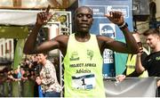 3 June 2018; Dan Tanui, of Project Africa after winning the SSE Airtricity Derry Marathon at Guildhall, Derry. Photo by Oliver McVeigh/Sportsfile