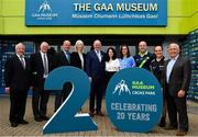 5 June 2018; Celebrating the launch of the new ’20 Years’ annual exhibition at the GAA Museum are, from left,  Croke Park Chief Steward Michael Leddy, Croke Park Steward Tom Ryan, former Kerry player and GAA Museum Hall of Fame Inductee, Jack O'Shea, GAA Museum Curataor Joanne Clarke, Uachtarán Chumann Lúthchleas Gael John Horan, GAA Museum Director Niamh McCoy, Dublin camogie player and GAA Museum Tour Guide Eve O'Brien, GAA Museum Senior Tour Guide Cian Nolan, Referee David Coldrick and former Meath manager Sean Boylan, at Croke Park in Dublin. The exhibition traces the key moments in GAA and Croke Park history over the past 20 years since the GAA Museum first opened its doors in 1998. Topics covered include the Croke Park redevelopment, the deletion of Rule 21, the suspension of Rule 42 that paved the way for international rugby and soccer to be played in Croke Park, the Special Olympics World Summer Games in 2003 and the GAA 125 festivities in 2009. The exhibition also serves as the throw-in for the GAA Museum’s anniversary programme of events. Details of all the museum’s celebratory activities can be found at www.crokepark.ie/gaamuseum.  Photo by Sam Barnes/Sportsfile