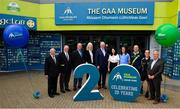 5 June 2018; Celebrating the launch of the new ’20 Years’ annual exhibition at the GAA Museum are, from left, Croke Park Chief Steward Michael Leddy, Croke Park Steward Tom Ryan, former Kerry player and GAA Museum Hall of Fame Inductee, Jack O'Shea, GAA Museum Curataor Joanne Clarke, Uachtarán Chumann Lúthchleas Gael John Horan, GAA Museum Director Niamh McCoy, Dublin camogie player and GAA Museum Tour Guide Eve O'Brien, GAA Museum Senior Tour Guide, Cian Nolan, Referee David Coldrick and former Meath manager Sean Boylan, at Croke Park in Dublin. The exhibition traces the key moments in GAA and Croke Park history over the past 20 years since the GAA Museum first opened its doors in 1998. Topics covered include the Croke Park redevelopment, the deletion of Rule 21, the suspension of Rule 42 that paved the way for international rugby and soccer to be played in Croke Park, the Special Olympics World Summer Games in 2003 and the GAA 125 festivities in 2009. The exhibition also serves as the throw-in for the GAA Museum’s anniversary programme of events. Details of all the museum’s celebratory activities can be found at www.crokepark.ie/gaamuseum.  Photo by Sam Barnes/Sportsfile