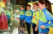 5 June 2018; Celebrating the launch of the new ’20 Years’ annual exhibition at the GAA Museum are Tara Fogarty, 11, Martin Cleere, 12, Cathal Guilfoyle, 12, and Reah Sweeny, 11, all from Tipperary, at Croke Park in Dublin. The exhibition traces the key moments in GAA and Croke Park history over the past 20 years since the GAA Museum first opened its doors in 1998. Topics covered include the Croke Park redevelopment, the deletion of Rule 21, the suspension of Rule 42 that paved the way for international rugby and soccer to be played in Croke Park, the Special Olympics World Summer Games in 2003 and the GAA 125 festivities in 2009. The exhibition also serves as the throw-in for the GAA Museum’s anniversary programme of events. Details of all the museum’s celebratory activities can be found at www.crokepark.ie/gaamuseum.  Photo by Sam Barnes/Sportsfile