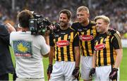 9 June 2018; A League of Their Own stars Jamie Redknapp, Freddie Flintoff and Rob Beckett were at Nowlan Park on Saturday for the ultimate penalty challenge. All three competed against each other in a half-time hurling challenge as Kilkenny faced Wexford. In preparation for the challenge, the trio were coached by Kilkenny hurling legend and fine-time All- Ireland champion, DJ Carey. This is the first time the BAFTA-winning show has come to Ireland. Viewers will be able to see the outcome of the challenge on Sky One’s A League of Their Own later this year. Pictured are from left Jamie Redknapp along with Andrew Flintoff and Rob Beckett. Photo by Ray McManus/Sportsfile