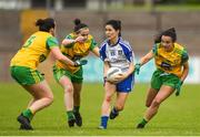 9 June 2018; Therese Scott of Monaghan in action against Nicole McLaughlin, Geraldine McLaughlin and Anne Marie McGlynn of Donegal  during the TG4 Ulster Ladies SFC semi-final match between Donegal and Monaghan at Healy Park in Omagh, County Tyrone. Photo by Oliver McVeigh/Sportsfile
