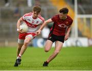 10 June 2018; Oisin McWilliams of Derry in action against Shane Annett of Down during the Eirgrid Ulster GAA Football U20 Championship match between Down and Derry at St Tiernach's Park in Clones, Monaghan. Photo by Philip Fitzpatrick/Sportsfile