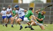 10 June 2018; Michael Walsh of Waterford in action against Graeme Mulcahy, left, and Tom Morrissey of Limerick during the Munster GAA Hurling Senior Championship Round 4 match between Limerick and Waterford at the Gaelic Grounds in Limerick. Photo by Ramsey Cardy/Sportsfile