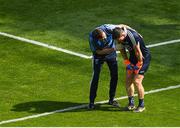 10 June 2018; Dublin goalkeeper Stephen Cluxton is treated by a medic after he was tackled after the ball by James McGivney of Longford, for which McGivney was shown the red card by referee Maurice Deegan, during the Leinster GAA Football Senior Championship Semi-Final match between Dublin and Longford at Croke Park in Dublin. Photo by Piaras Ó Mídheach/Sportsfile