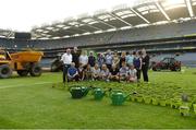 10 June 2018; Volunteers from the GAA Museum and the Croke Park Community team took up sections of the Croke Park pitch following the Leinster GAA Football Championship Semi-Finals on Sunday 10th June. These unique potted pieces of Croke Park are now on sale for €10 in the GAA Museum gift shop for a limited period. All profits from the sale of these pots will go to the Official GAA Charities for 2018 – Mayo Roscommon Hospice Foundation, Cavan Monaghan Palliative Care, Kerry Hospice Foundation, Jack and Jill Children’s Foundation and Concern. Croke Park, Dublin. Photo by Piaras Ó Mídheach/Sportsfile