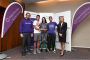 13 June 2018; Grant Thornton 5K race ambassador and Cork Camogie player Ashling Thompson, Gerard Walsh from Grant Thornton, and Angela Shine from Cork Simon Community, present the winning team trophy to, from left, Donal Coakley and Pat O'Connor of Gilead Sciences, after the Grant Thornton Corporate 5K Team Challenge in Cork City, Cork. Photo by Matt Browne/Sportsfile