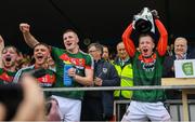 17 June 2018; Ryan O'Donoghue of Mayo lifts the cup following the EirGrid Connacht GAA Football U20 Championship Final match between Mayo and Roscommon at Dr Hyde Park in Roscommon. Photo by Ramsey Cardy/Sportsfile