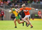17 June 2018; Geraldine McLaughlin of Donegal in action against Shauna Grey of Armagh during the TG4 Ulster Ladies Football Senior Championship Final match between Armagh and Donegal at Brewster Park in Enniskillen, Co. Fermanagh. Photo by Daire Brennan/Sportsfile