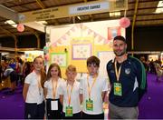 18 June 2018; Students from Shountrade National School, Adare, Limerick, with their teacher William Hickey at the 'Creative Canvas' stand during the JEP National Showcase Day in the RDS Simmonscourt, Ballsbridge, Dublin. Photo by Eóin Noonan/Sportsfile