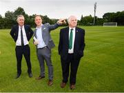 18 June 2018; John Delaney, CEO, Football Association of Ireland, left, Jonathan Roche, Chairman, Shamrock Rovers FC, and Tony Fitzgerald, President, Football Association of Ireland, right, in attendance at the official opening of Shamrock Rovers state of the art 11-a-side and 7-a-side grass pitches and facilities at Roadstone Group Sports Club, Kingswood, Dublin. Photo by Stephen McCarthy/Sportsfile
