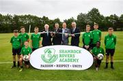 18 June 2018; Tony Fitzgerald, President, Football Association of Ireland, left, Cllr Paul Gogarty, Mayor South Dublin County Council, Jonathan Roche, Chairman, Shamrock Rovers FC, and John Delaney, CEO, Football Association of Ireland, right, with members of the Shamrock Rovers U13 & U14 teams at the official opening of Shamrock Rovers state of the art 11-a-side and 7-a-side grass pitches and facilities at Roadstone Group Sports Club, Kingswood, Dublin. Photo by Stephen McCarthy/Sportsfile