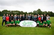 18 June 2018; Tony Fitzgerald, President, Football Association of Ireland, Cllr Paul Gogarty, Mayor South Dublin County Council, Jonathan Roche, Chairman, Shamrock Rovers FC, and John Delaney, CEO, Football Association of Ireland, in the company of FAI Council members and Shamrock Rovers Board members, players, staff and associated club at the official opening of Shamrock Rovers state of the art 11-a-side and 7-a-side grass pitches and facilities at Roadstone Group Sports Club, Kingswood, Dublin. Photo by Stephen McCarthy/Sportsfile