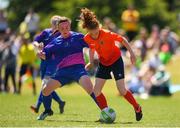 24 June 2018; Kate Slevin of Galway in action against Katelyn Keogh of Midlands during the U16 Gaynor Cup Final match between Midlands League and Galway League on Day 2 of the Fota Island Resort Gaynor Tournament at the University of Limerick in Limerick. Photo by Eóin Noonan/Sportsfile