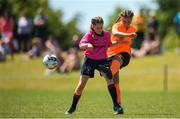 24 June 2018; Freya De Mange of Kilkenny in action against Olivia Kilackey of Midlands during the U14 Gaynor Cup Final match between Kilkenny League and Midlands League on Day 2 of the Fota Island Resort Gaynor Tournament at the University of Limerick in Limerick. Photo by Eóin Noonan/Sportsfile