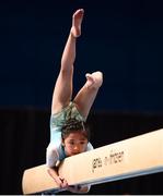 30 June 2018; Lily Russell, age 9, from DP Gymnastics Club in Balbriggan, Co Dublin, competing in the Beam event during the National Series Super Gymnastics Championships at the National Indoor Arena in the National Sports Campus, Blanchardstown, Dublin. Photo by David Fitzgerald/Sportsfile