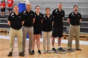 1 July 2018; The Ireland management team, from left, head coach Mark Scannell, assistant coach Francis O'Sullivan, physio Maura Murphy, team manager Grace O'Sullivan, assistant coach Colin O'Reilly and assistant coach Paul Kelleher during the FIBA 2018 Women's European Championships for Small Nations Classification 5-6 match between Cyprus and Ireland at Mardyke Arena, Cork, Ireland. Photo by Brendan Moran/Sportsfile