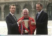 21 August 2003; Head of Sponsorship, eircom, Mark Lee, left, St. Patrick's Athletic manager Eamonn Collins, centre, and Longford Town manager Alan Mathews, pictured after an eircom League press conference to announce that the eircom league Cup final between St. Patrick's Athletic and Longford Town will take place on Monday, 25th August, at Richmond Park in Dublin. Photo by Damien Eagers/Sportsfile