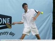 23 August 2003; James McGee in action on his way to victory in the doubles U-18 Doubles Final match against Darragh McGloughlin and Darragh Rowan during the Danone Irish Junior Championships, Finals Day at Fitzwilliam Lawn Tennis Club in Dublin. Photo by Pat Murphy/Sportsfile