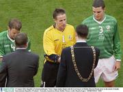 19 August 2003; Nicky Colgan, goalkeeper of Republic of Ireland shakes hands with the Lord mayor of Dublin, Royston Brady prior to the match at an International Friendly between Republic of Ireland and Australia at Lansdowne Road, Dublin. Photo by Damien Eagers/Sportsfile