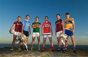 10 July 2018; In attendance at the GAA Hurling and Football All Ireland Senior Championship Series National Launch at Dun Aengus in the Aran Islands, Co Galway, are from left, Damien Comer of Galway, Michael Fitzsimons of Dublin with the Sam Maguire Cup and Shane Enright of Kerry, with Seamus Harnedy of Cork, Johnny Coen of Galway with the Liam MacCarthy Cup and David Fitzgerald of Clare. Photo by Ray McManus/Sportsfile