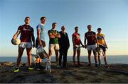 10 July 2018; In attendance at the GAA Hurling and Football All Ireland Senior Championship Series National Launch at Dun Aengus in the Aran Islands, Co Galway, are from left, Damien Comer of Galway, Michael Fitzsimons of Dublin with the Sam Maguire Cup and Shane Enright of Kerry, Uachtarán Chumann Lúthchleas Gael John Horan, Seamus Harnedy of Cork, Johnny Coen of Galway with the Liam MacCarthy Cup and David Fitzgerald of Clare. Photo by Diarmuid Greene/Sportsfile