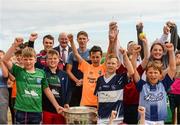 10 July 2018; Members of Aran Islands GAA club along with Johnny Coen of Galway, Michael Fitzsimons of Dublin, and Uachtarán Chumann Lúthchleas Gael John Horan prior to the GAA Hurling and Football All Ireland Senior Championship Series National Launch at the Aran Islands, Co Galway. Photo by Diarmuid Greene/Sportsfile