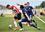 12 July 2018; Ben Fisk of Derry City in action against Maksim Zhaunerchyk of Dinamo Minsk during the UEFA Europa League 1st Qualifying Round First Leg match between Derry City and Dinamo Minsk at Brandywell Stadium in Derry. Photo by Oliver McVeigh/Sportsfile