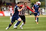 12 July 2018; Alister Roy of Derry City  in action against Maksim Zhaunerchyk of Dinamo Minsk during the UEFA Europa League 1st Qualifying Round First Leg match between Derry City and Dinamo Minsk at Brandywell Stadium in Derry. Photo by Oliver McVeigh/Sportsfile