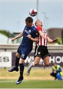 12 July 2018; Anton Saroka of Dinamo Minsk in action against Aaron Splaine of Derry City during the UEFA Europa League 1st Qualifying Round First Leg match between Derry City and Dinamo Minsk at Brandywell Stadium in Derry. Photo by Oliver McVeigh/Sportsfile
